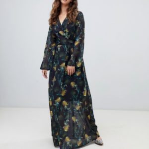 Lost Ink wrap front maxi dress in blurred floral print - Liyanah