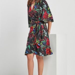 Black Floral Print Wrap Dress Next