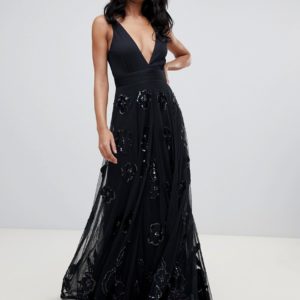 A Star Is Born prom maxi dress with plunge front in black - Liyanah