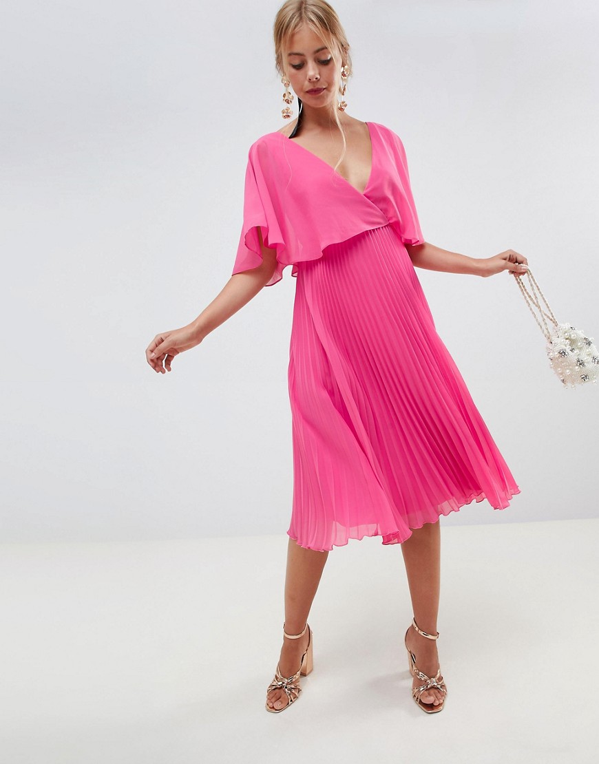 ASOS DESIGN midi dress with pleat skirt and flutter sleeve