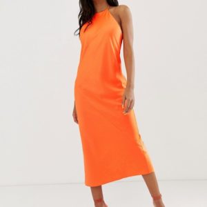 ASOS DESIGN midi slip dress with high neck in neon - Liyanah