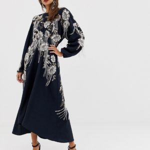 ASOS EDITION beaded floral fringe midi dress with open back - Liyanah