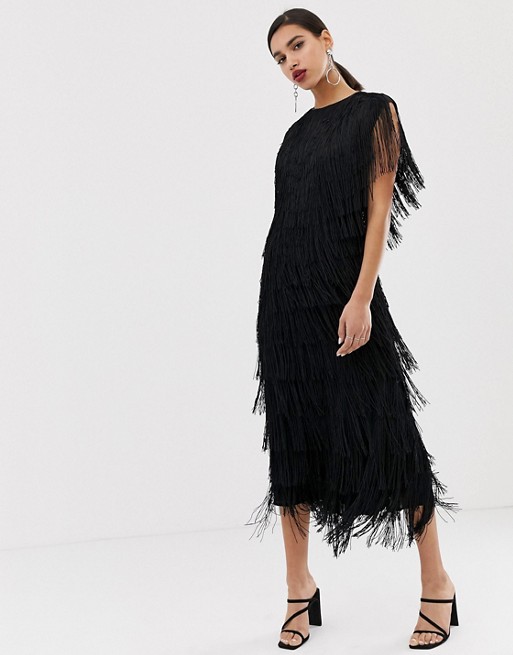 ASOS EDITION fringe column midi dress