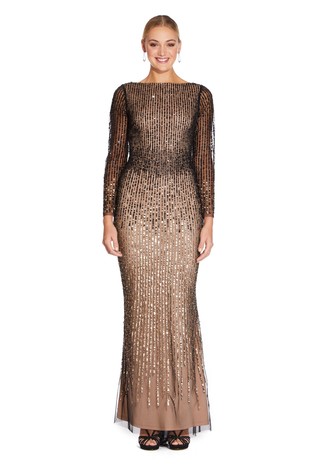 Adrianna Papell Black Beaded Long Gown - Liyanah