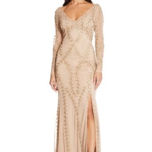 Adrianna Papell Nude Long Beaded Dress - Liyanah