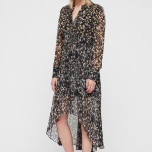 AllSaints Grey Leopard Floral Liza Midi Dress - Liyanah