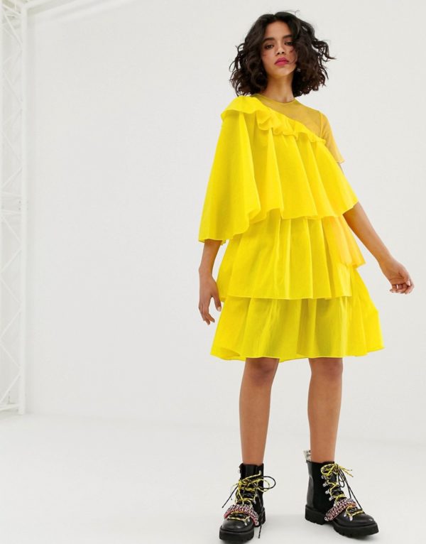 House of Holland rip stop extreme yellow frill dress - Liyanah