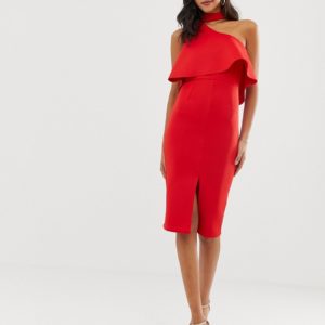 Lavish Alice red scuba high neck one shoulder midi dress - Liyanah