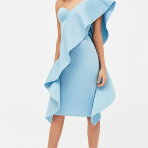 Next Lavish Alice Exaggerated Frill One Shoulder Scuba Midi Dress - Liyanah