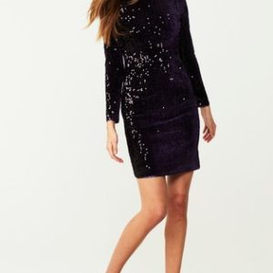 Next Purple Velour Sequin Bodycon Dress - Liyanah