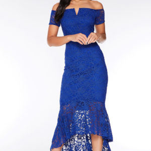 Quiz Lace Dip Hem Blue Maxi Dress - Liyanah
