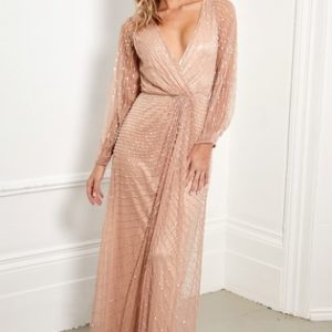 Sistaglam Embellished Long Sleeve Wrap Maxi Dress - Liyanah