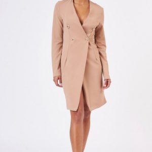 Topshop Beige Blazer Midi Wrap Dress by CLUB L - Liyanah