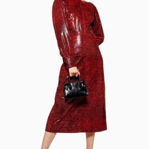 Topshop Snake Leather Burgundy Red Midi Dress - Liyanah