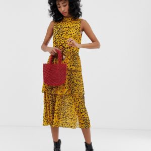 Whistles animal print pleated tiered midi dress - Liyanah