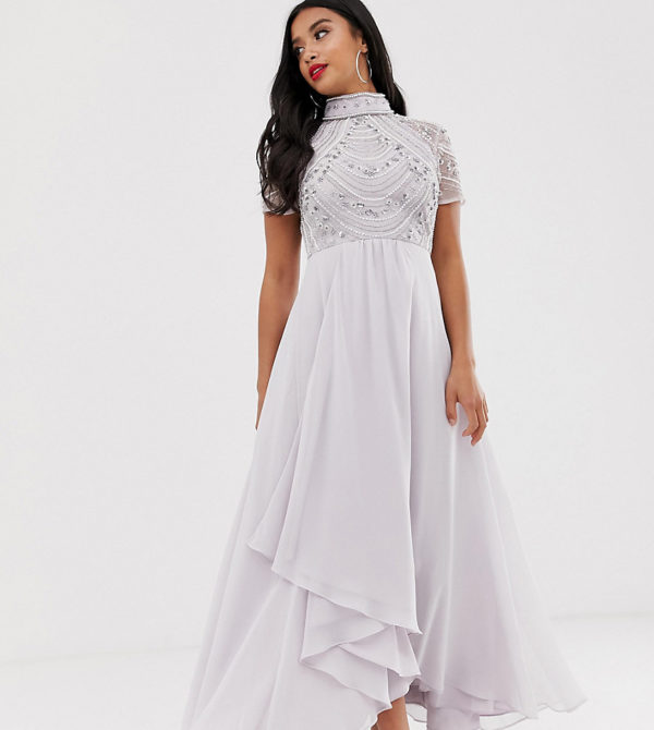 ASOS DESIGN Petite embellished bodice maxi dress with short sleeve