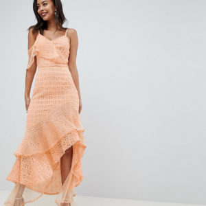 ASOS DESIGN Tall asymmetric rufflle broderie maxi dress