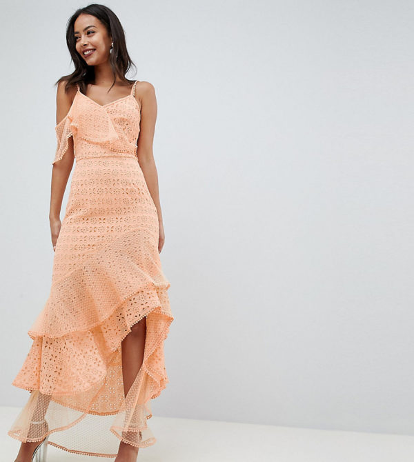 ASOS DESIGN Tall asymmetric rufflle broderie maxi dress