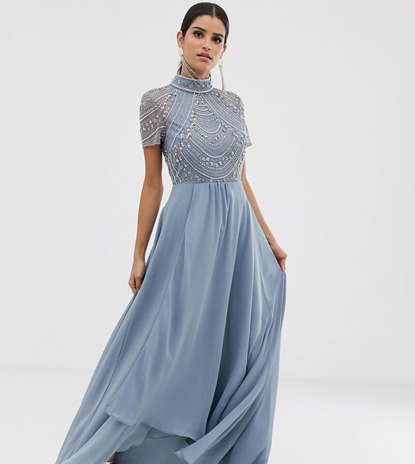 ASOS DESIGN Tall maxi dress with short sleeve embellished bodice