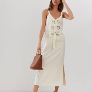 ASOS DESIGN eyelet detail cami maxi dress in linen