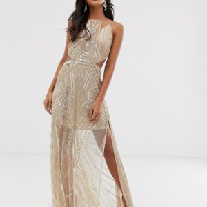 ASOS DESIGN maxi dress with geometric embellishment and sheer panels