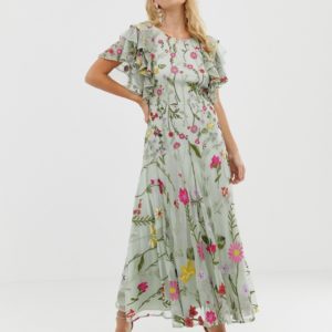 ASOS EDITION bloombox midaxi dress with frill sleeve
