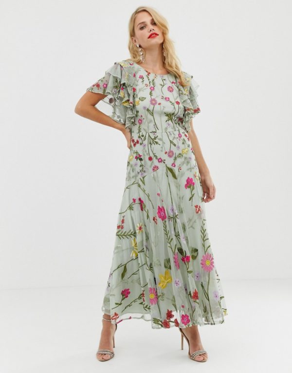 ASOS EDITION bloombox midaxi dress with frill sleeve