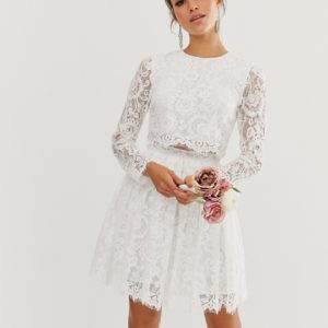 ASOS EDITION crop top lace mini wedding dress