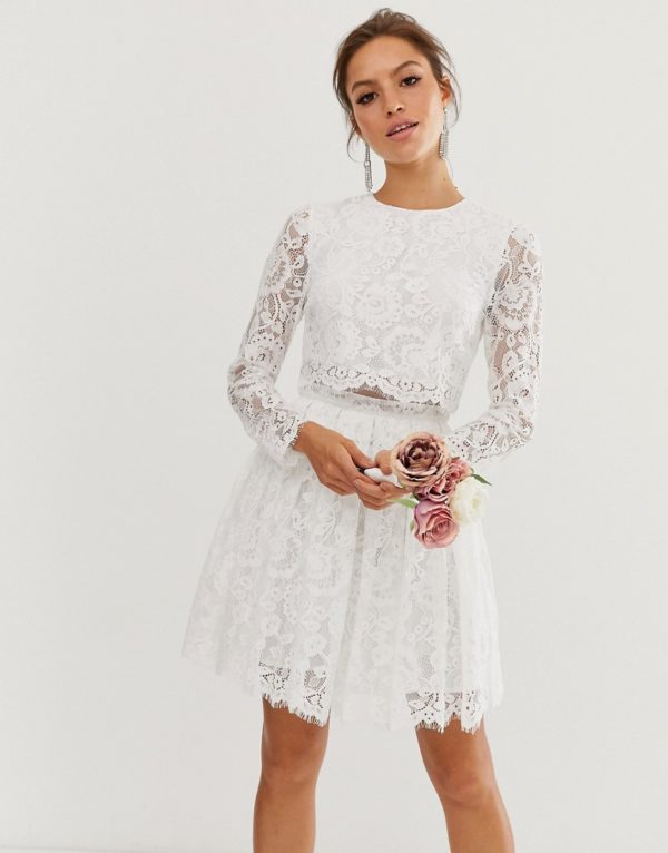 ASOS EDITION crop top lace mini wedding dress