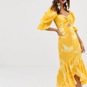 ASOS EDITION knot front milkmaid midi dress in print