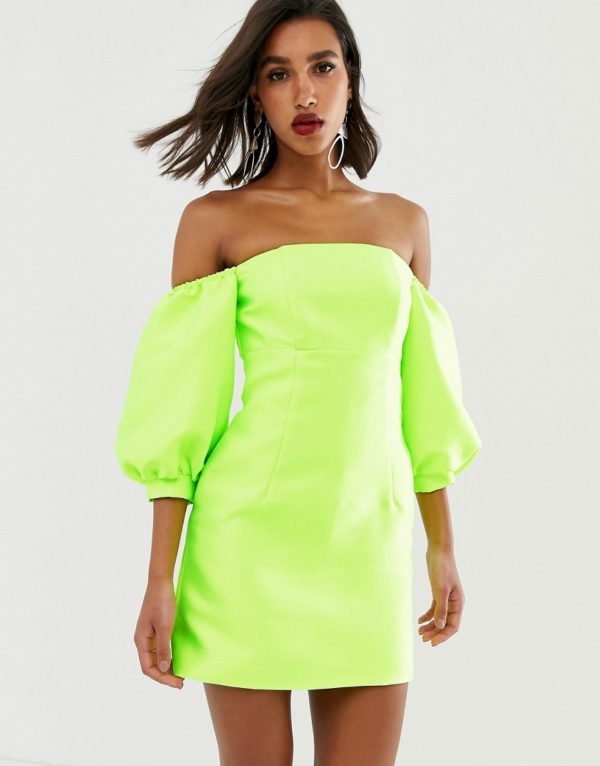 ASOS EDITION puff sleeve off shoulder mini dress