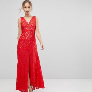 Aijek Maxi Dress In Scallop Lace With Front Slit