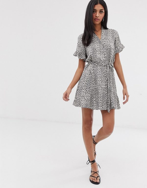 AllSaints fay leopard button down mini dress