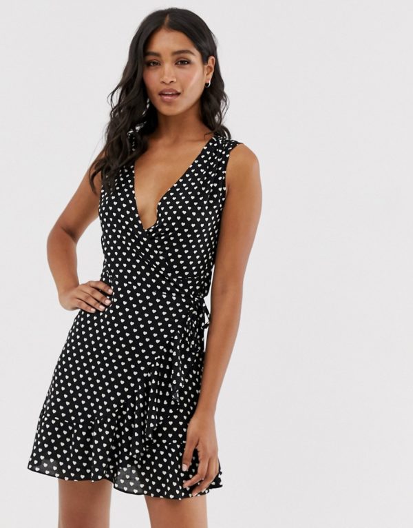 AllSaints krystal valentine heart print wrap dress