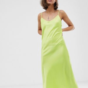 Bershka satin slip dress in green