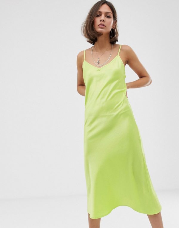 Bershka satin slip dress in green