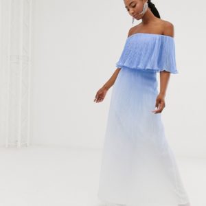 Chi Chi London bardot pleated maxi dress in blue