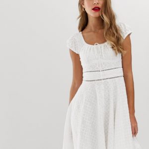 Forever New broderie anglais tuck waist midi dress in white