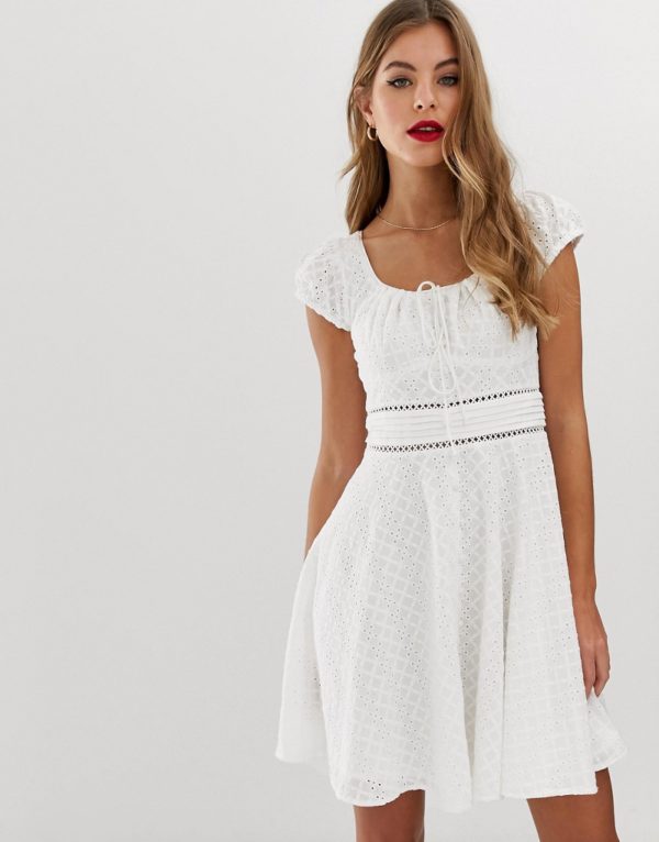 Forever New broderie anglais tuck waist midi dress in white