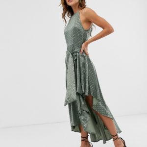 Forever U Collection halter neck tie waist dress in khaki