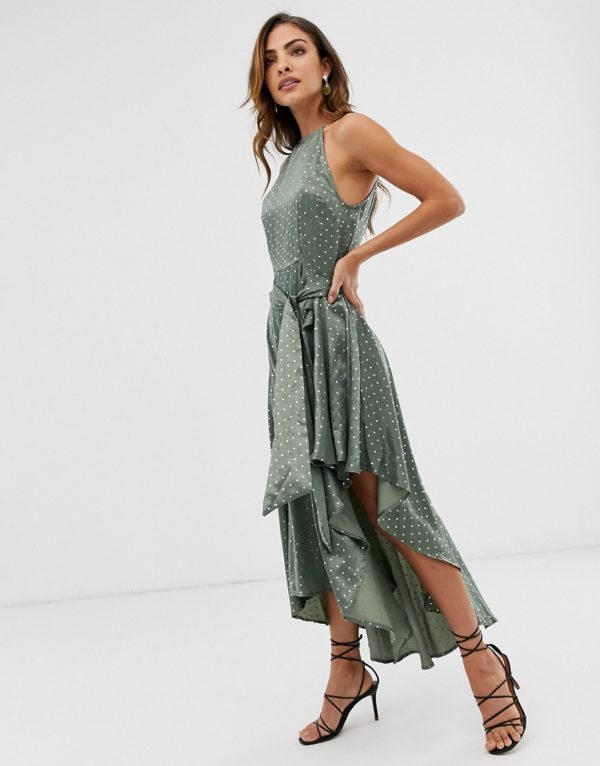 Forever U Collection halter neck tie waist dress in khaki