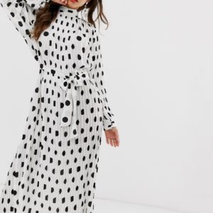 Forever U Collection pleated midaxi dress in polka dot print