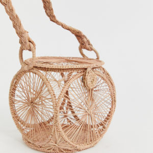 KAANAS woven raffia handle detail clutch bag in pink