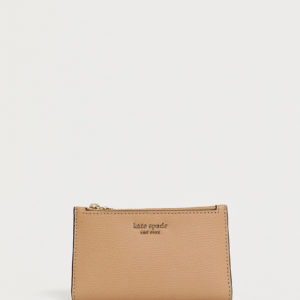 Kate Spade slim beige foldover purse with zip top fastening