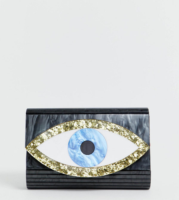 Kurt Geiger Eye resin envelope clutch bag with chain