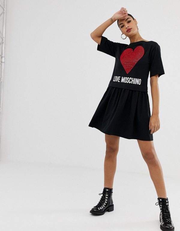 Love Moschino double layer dress with heart motif