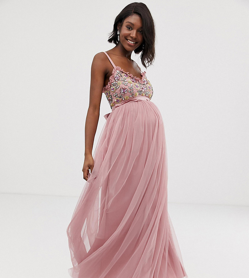 https://www.liyanah.co/wp-content/uploads/2019/07/Maya-Maternity-cami-strap-contrast-embellished-top-tulle-detail-maxi-dress.jpg