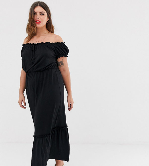 New Look Curve bardot maxi dress in black