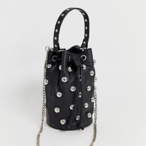 Nunoo Mette Stud Bag with Chain in Black Leather