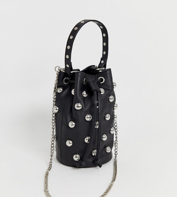 Nunoo Mette Stud Bag with Chain in Black Leather